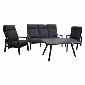 Salotto alluminio Frisco antracite con cuscini nero 4 pezzi