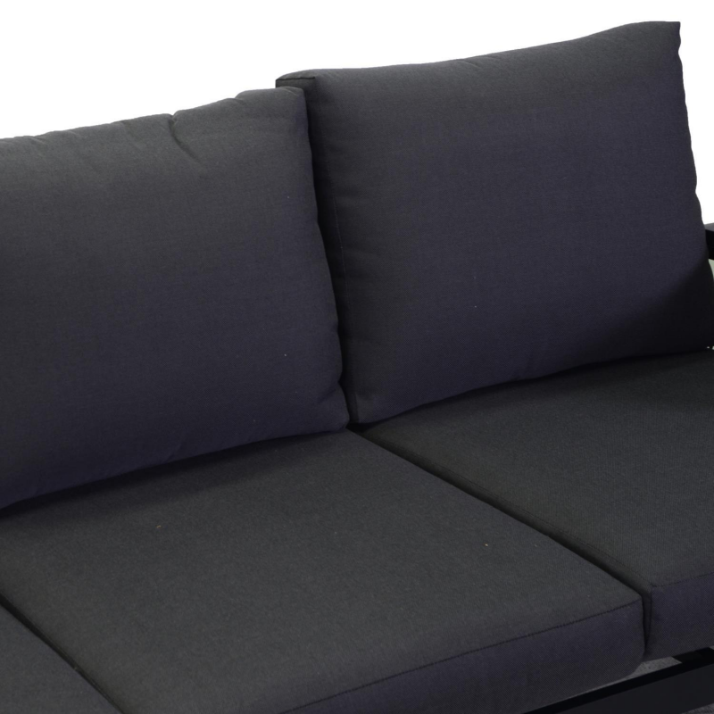 Salotto alluminio Idaho corda 2p antracite con cuscini grigio + top legno