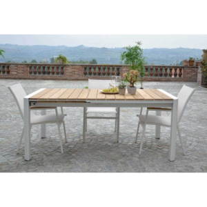 Zoom Tavolo alluminio Idaho Plus allungabilebianco top teak cm 180/240x100h76