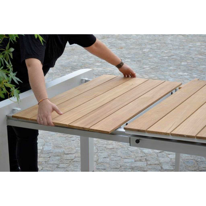 Tavolo alluminio Idaho Plus allungabilebianco top teak cm180/240x100h76