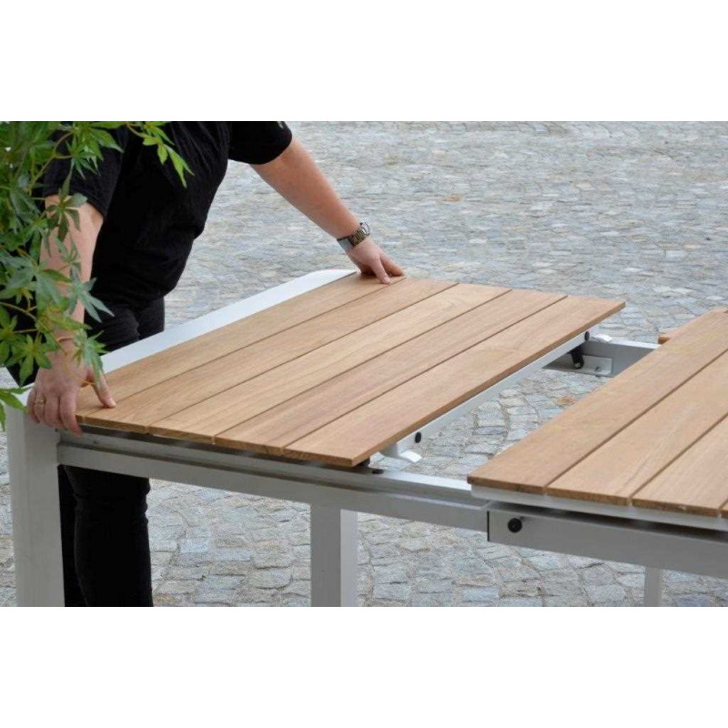 Tavolo alluminio Idaho Plus allungabilebianco top teak cm180/240x100h76