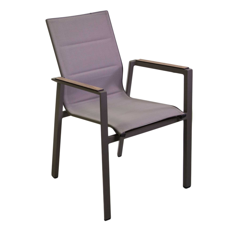 Poltrona alluminio textilene Riverside tortora (bracciolo in hpl) cm56x66h90