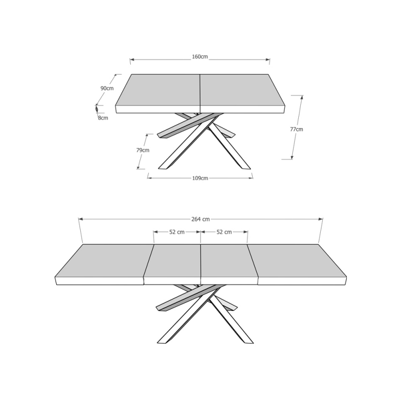 Tavolo allungabile 90x160/264 cm Volantis Premium telaio gambe 4 colori (B)