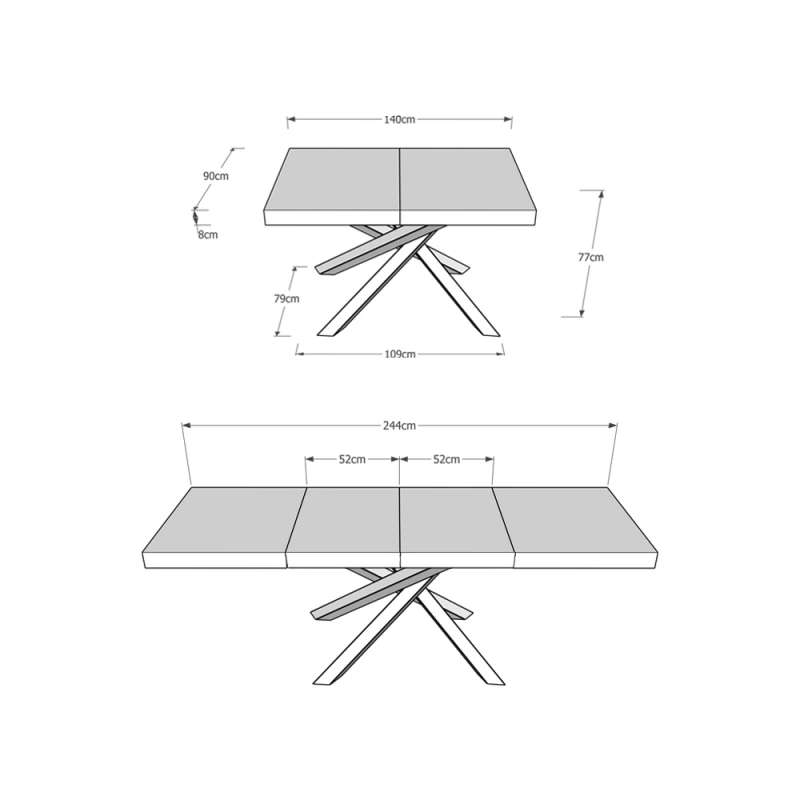 Tavolo allungabile 90x140/244 cm Volantis Premium telaio gambe 4 colori (C)