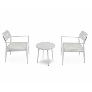 Zoom Poltrona alluminio Ibiza 2 pezzi con tavolino tondo bianco