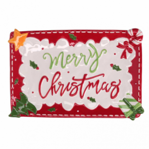 Zoom Centrotavola ceramica merry christmas cm 29,5x19,5h3,3