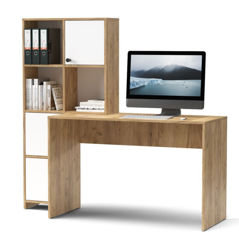 Scrivania con Libreria Halk rovere e bianco - Arredo Casa