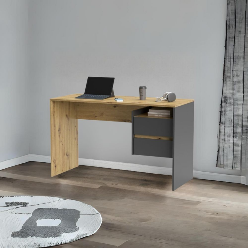 Scrivania Paco3 rovere e antracite con due cassetti moderna