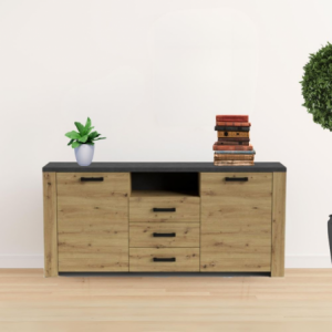 Credenza Follow 870 rovere e antracite con 2 ante e 3 cassetti