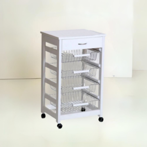 Carrello Vesuvio con Cassetto Piano in Legno Bianco
