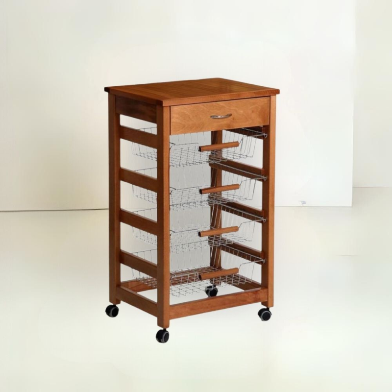 Carrello cucina Vesuvio con cassetto piano rovere pratico e robusto