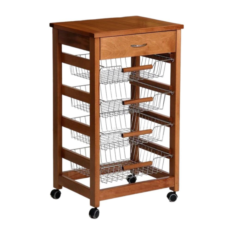 Carrello cucina Vesuvio con cassetto piano rovere pratico e robusto