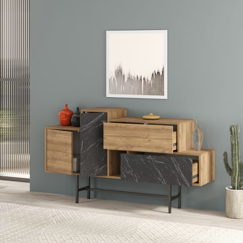 Madia Hermes hitit noce e marmo nero 160 cm moderna elegante