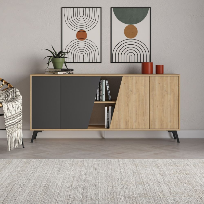 Madia Fiona 180 cm con 2 ante rovere e due antracite moderna