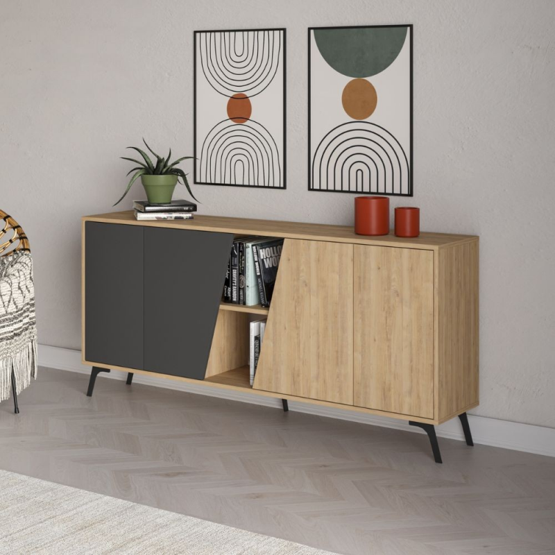 Madia Fiona 180 cm con 2 ante rovere e due antracite moderna