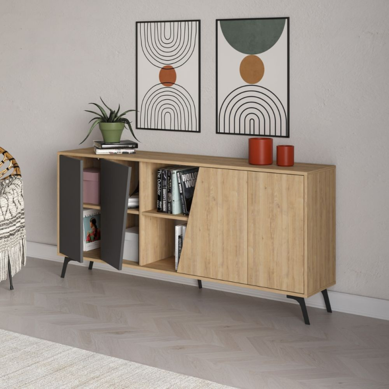 Madia Fiona 180 cm con 2 ante rovere e due antracite moderna