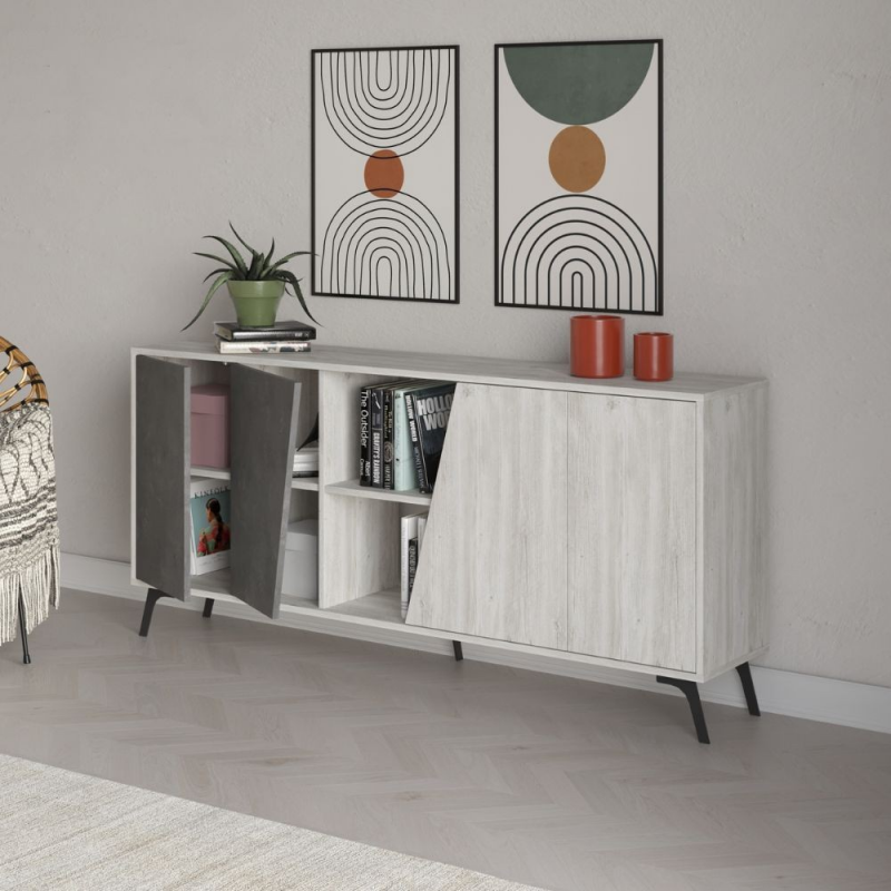 Madia Fiona 180 cm bianco vintage e retro grey moderna e capiente