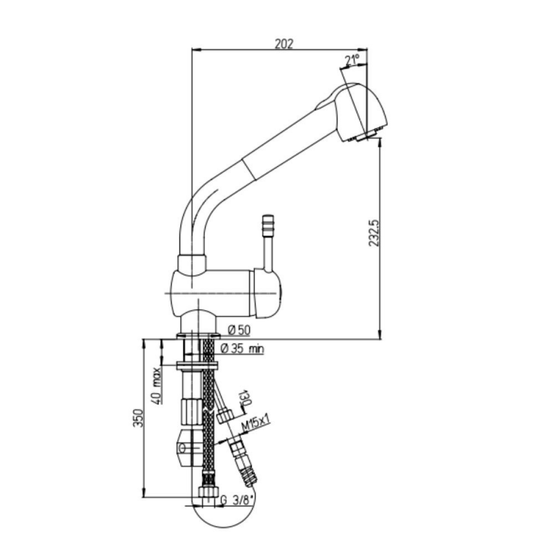 Miscelatore monoforo lavello doccia estraibile Paini 64CR566