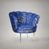 Poltrona Orel velluto blu fantasia oro e piedini oro Arya Gold