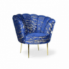 Poltrona Orel velluto blu fantasia oro e piedini oro Arya Gold