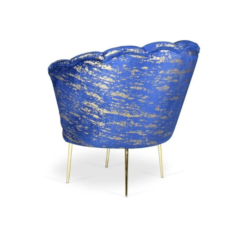 Poltrona Orel velluto blu fantasia oro e piedini oro Arya Gold