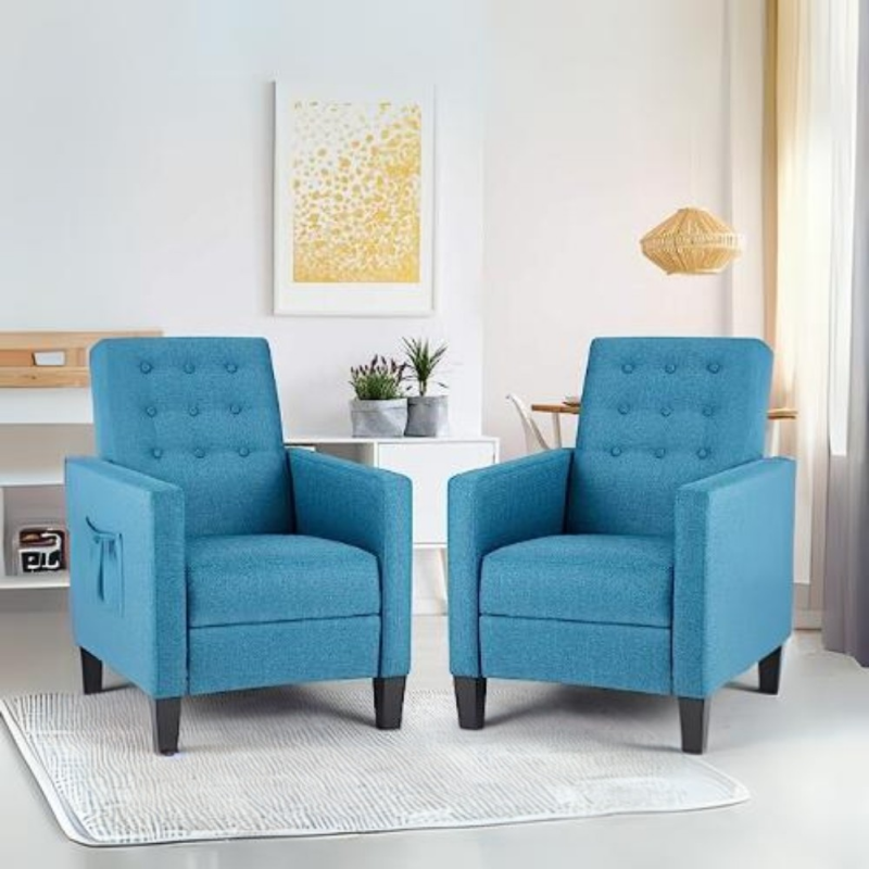 Poltrona Malea recliner massaggiante tessuto blu 4 punti relax