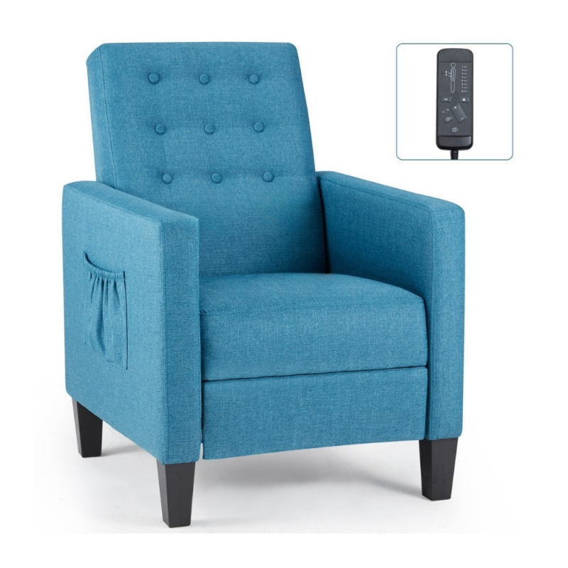 Poltrona Malea recliner massaggiante tessuto blu 4 punti relax
