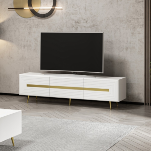 Base porta TV Jose bianco con inserti dorati elegante e moderna