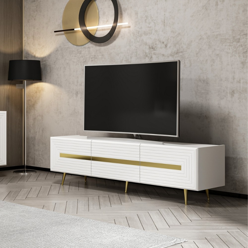 Base porta TV Jose bianco con inserti dorati elegante e moderna