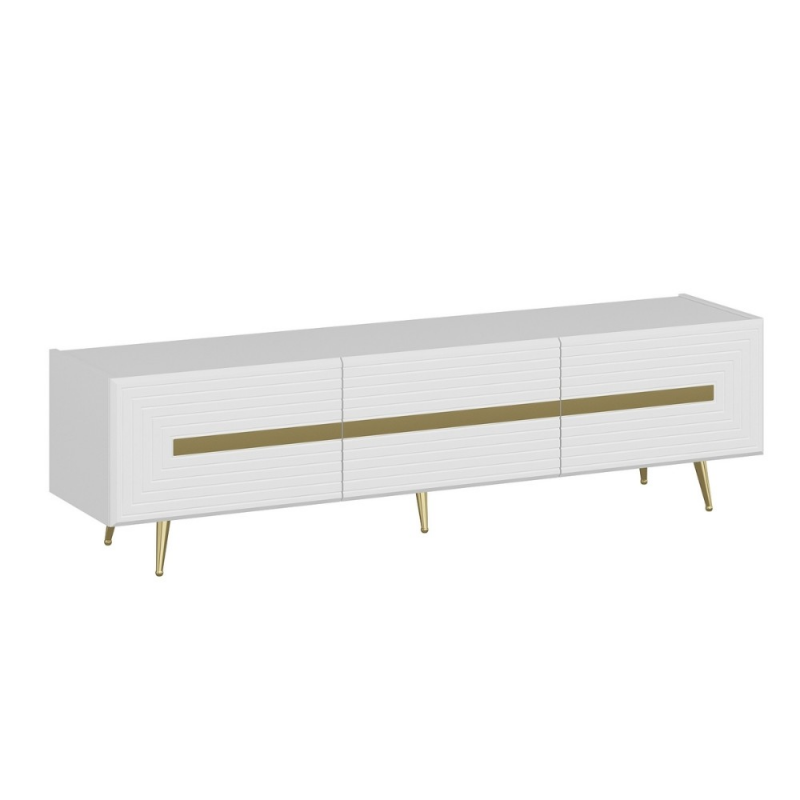 Base porta TV Jose bianco con inserti dorati elegante e moderna