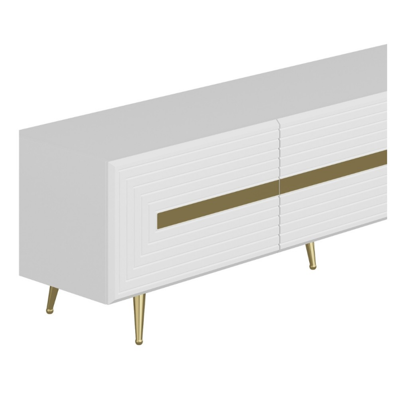 Base porta TV Jose bianco con inserti dorati elegante e moderna