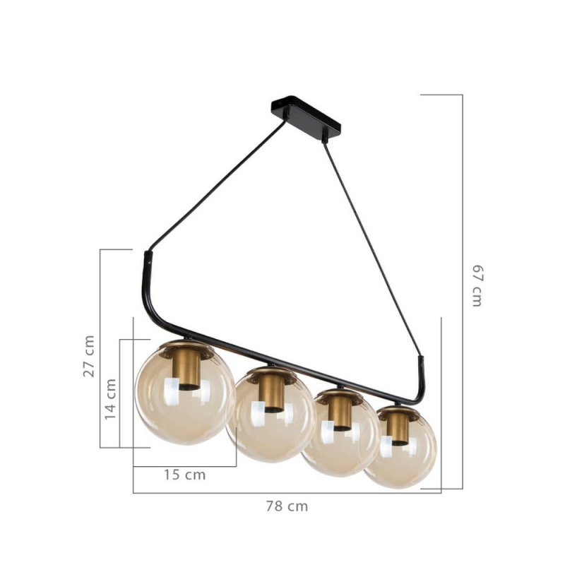 Lampada da soffitto Terena MDL4174 metallo nero 4 portalampada