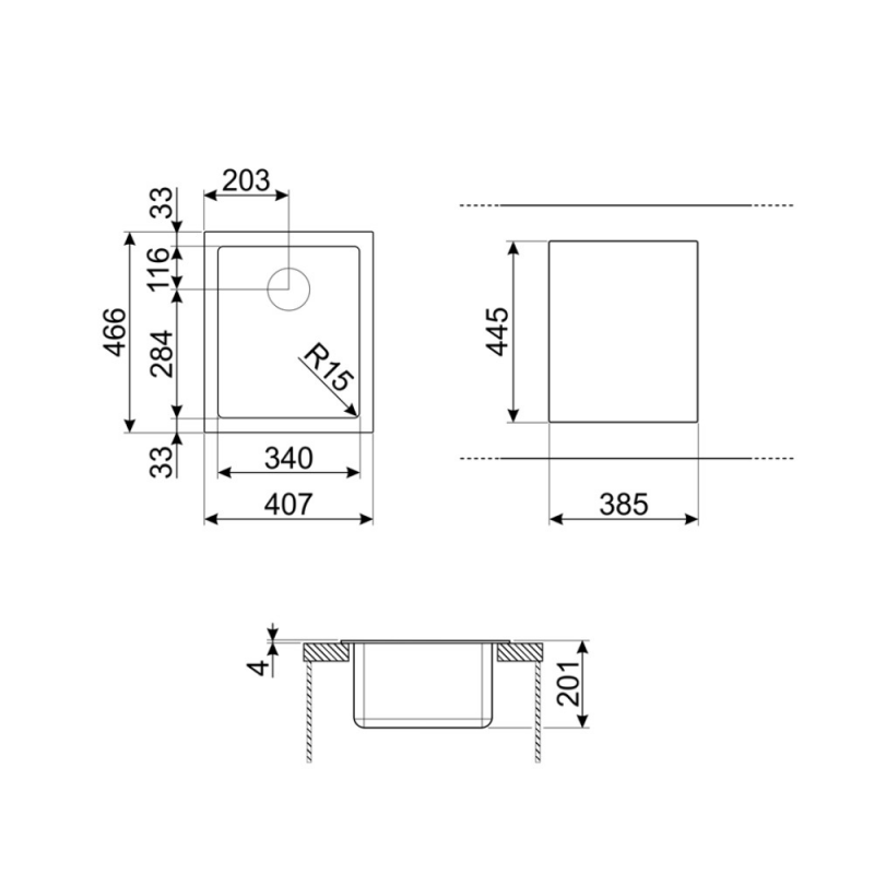 Lavello Smeg VQR40 una vasca 40x50 cm semifilo inox moderno