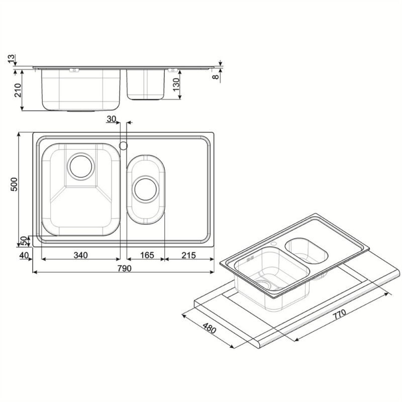 Lavello Smeg SP7915SN 79x50 cm 1 1/2 vasca gocciolatoio nero inox