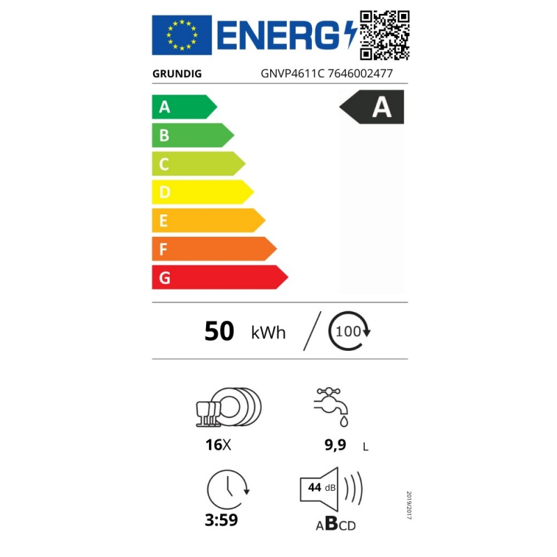 Lavastoviglie incasso Grundig GNVP4611C 16 coperti classe A efficiente