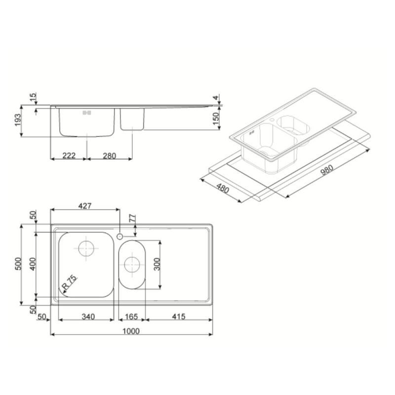 Lavello Smeg LE102S2 inox 100x50 cm 1 1/2 vasca gocciolatoio