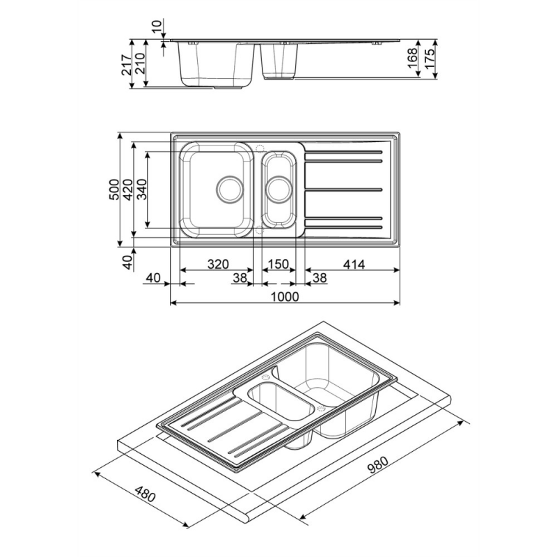 Lavello Smeg LZ102TT titanio 100x50 cm 1 1/2 vasca gocciolatoio