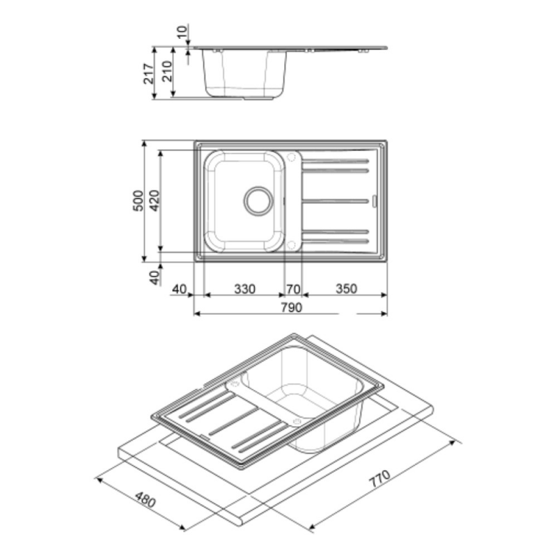 Lavello Smeg LZ791AL alluminio 79x50 cm 1 vasca gocciolatoio