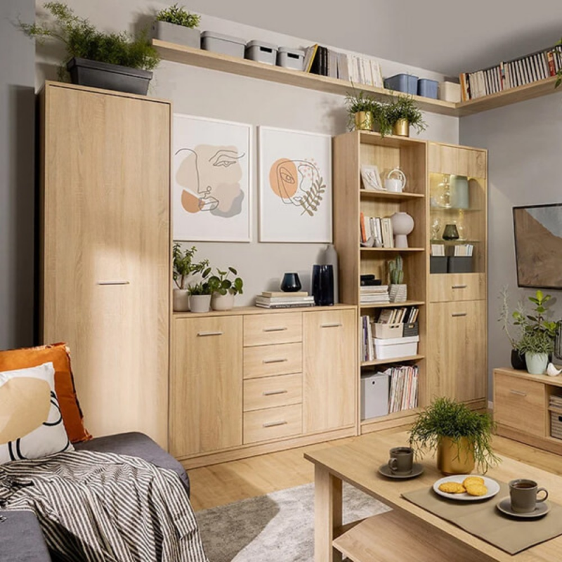 Libreria Nepo 5 nicchie a giorno colore rovere moderna