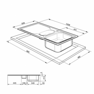 Zoom Lavello Smeg LV100S3 1 vasca + 1/2 con gocciolatoio sinistro 100x50 cm inox