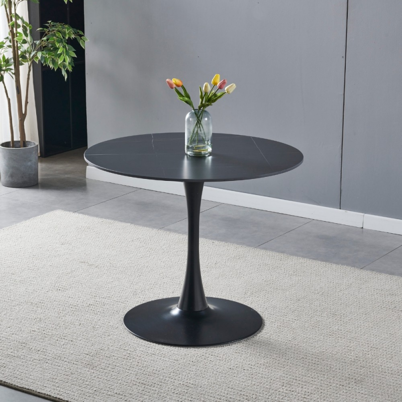 Tavolo rotondo Dot piano ceramica marmo nero opaco e oro