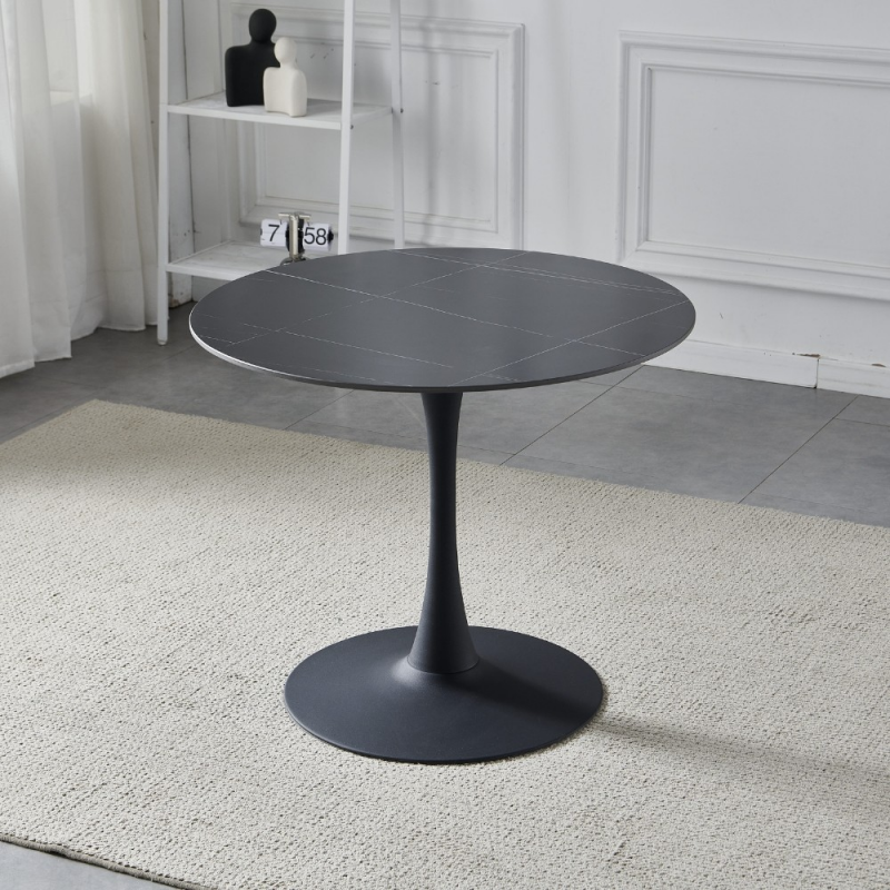 Tavolo rotondo Dot piano ceramica marmo nero opaco e oro
