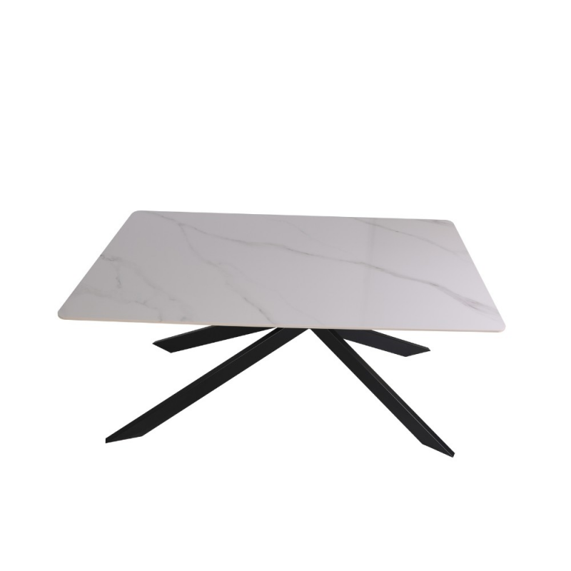 Tavolo Star ceramica marmo bianco lucido gambe nere moderno