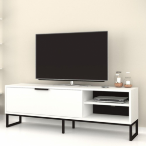 Porta TV Way bianco con dettagli ghisa moderno e pratico