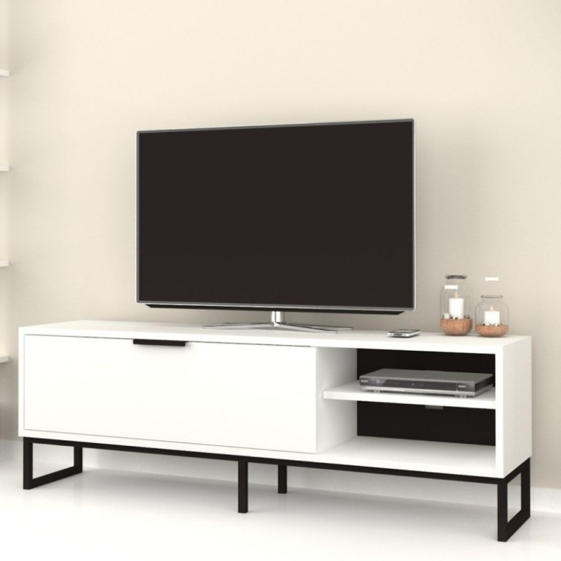 Porta TV Way bianco con dettagli ghisa moderno e pratico