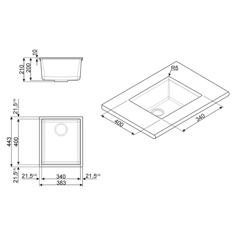 Lavello Smeg VZUM40CT sottotop 40x34 cm cemento moderno