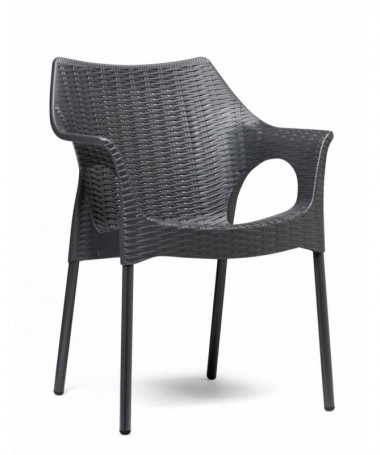 Poltrona Olimpia in tecnopolimero intrecciato con gambe verniciate Made in Italy - set da 4
