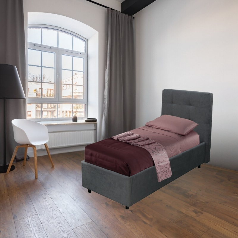 Letto singolo Ascoli contenitore tessuto ash grigio moderno