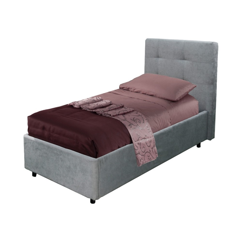 Letto singolo Ascoli contenitore tessuto grigio chiaro moderno