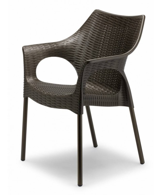 Poltrona Olimpia in tecnopolimero intrecciato con gambe verniciate Made in Italy - set da 4